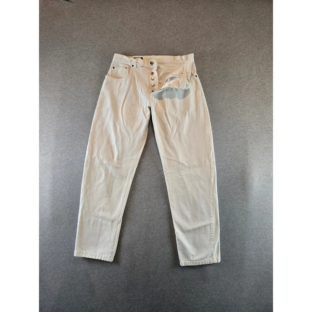 Vintage Stussy Jeans Mens 34 Cream Baggy Made USA Button Fly Denim 80's Skater